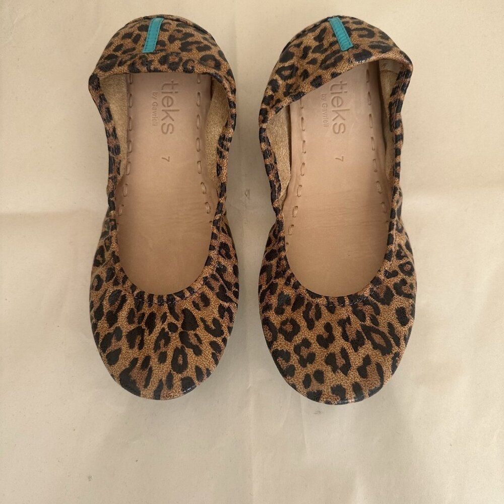 SOLD NEW Tieks by Garrieli Ballet Flats Leopard Leather Teal Soles Women 7 Flexi - Picture 8 of 8